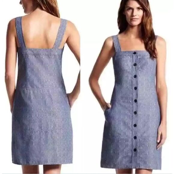 Derek Lam Dresses & Skirts - Derek Lam Chambray Denim Button Front Tank‎ Dress Size 8 Blue Sleeveless